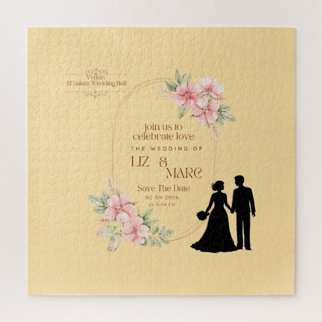 Puzzle Invitación de Boda Floral Elegante (Vertical)