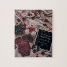 Invitación de embarazo romántico con Rosas y Teddy