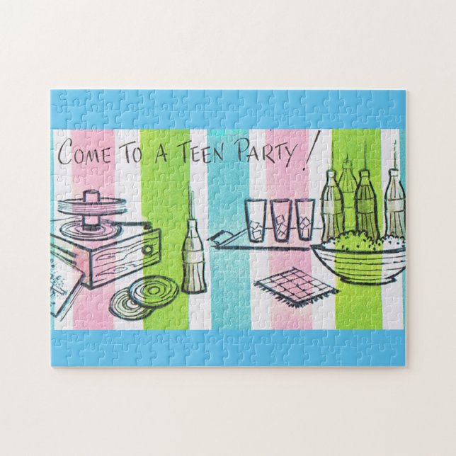 Puzzle Invitación de Fiesta adolescente retro (Horizontal)