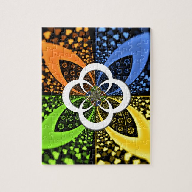 Puzzle Iridescent blue green yellow Hearts (Vertical)