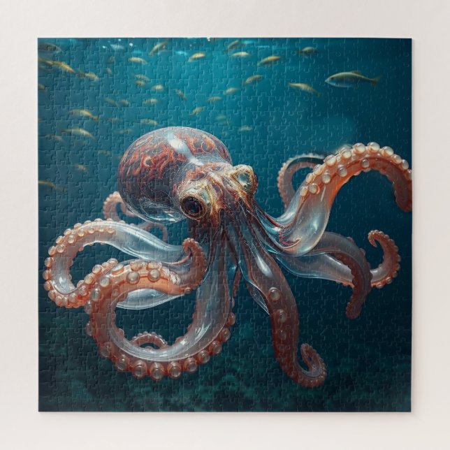 Puzzle Iridescent Glass Octopus Art | Deep Sea Fantasy   (Vertical)