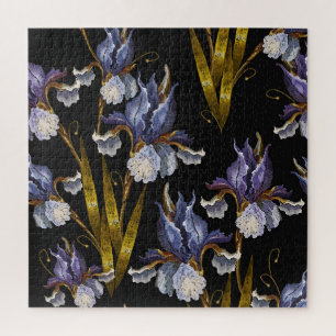 Puzzle Irises de primavera: Arte renacentista de bordado