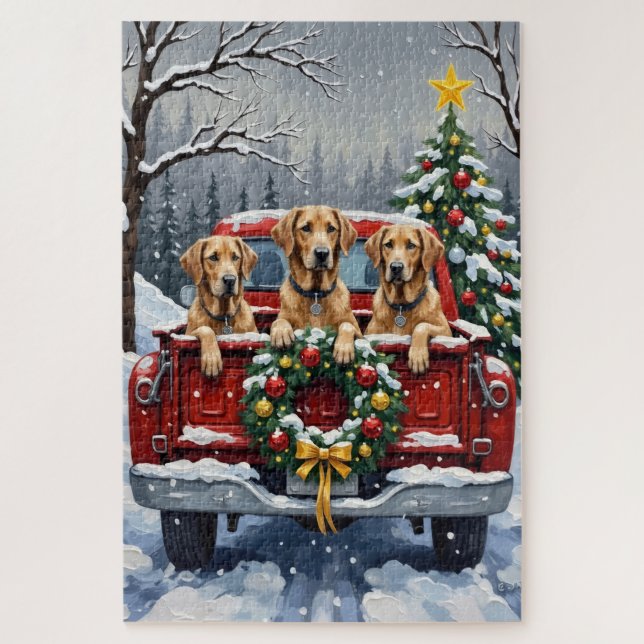 Puzzle Irish Wolfhound Christmas Red Truck Holiday Gift (Vertical)