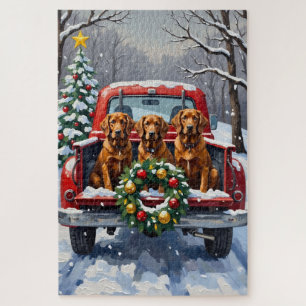 Puzzle Irlandés Setter Rojo Camión Rojo Navidad Fiesta
