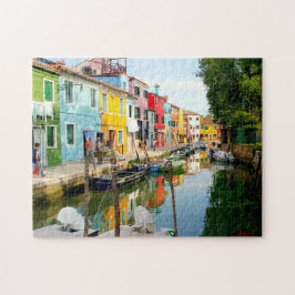 Puzzle Isla Burano cerca de Venecia, casas arcoiris en It