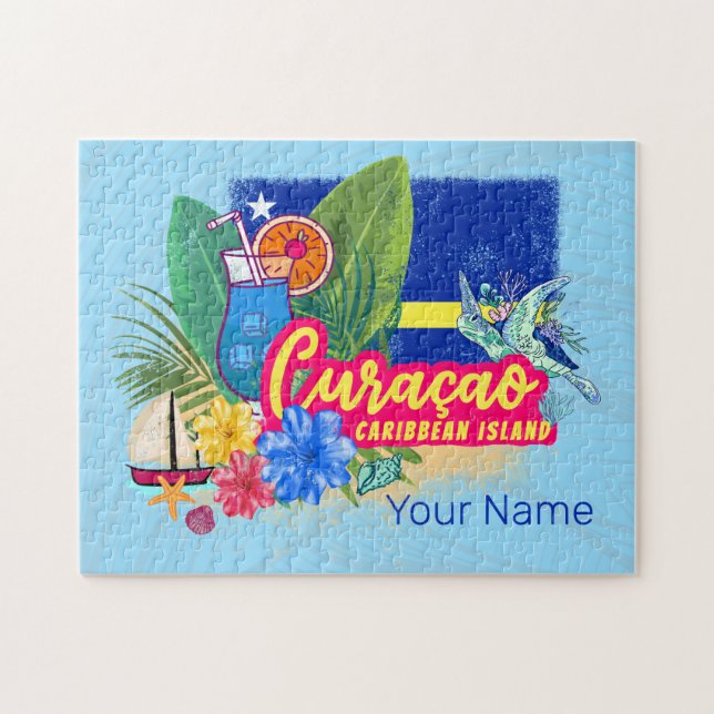 Puzzle Isla del Caribe retro de Curacao con cosecha de to (Horizontal)