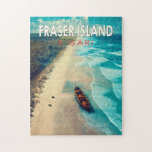 Puzzle Isla Fraser K'gari Australia Viaje de Vintage<br><div class="desc">Isla Fraser en un estilo de arte vector. K'gari,  también conocida por su antiguo nombre de Isla Fraser,  es una isla de arena declarada Patrimonio de la Humanidad a lo largo de la costa sureste.</div>