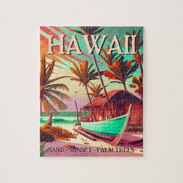 Puzzle Isla Hawaii palmera tropical soleada (Vertical)