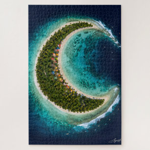 Puzzle Isla Luna Creciente con vista satelital de surfist