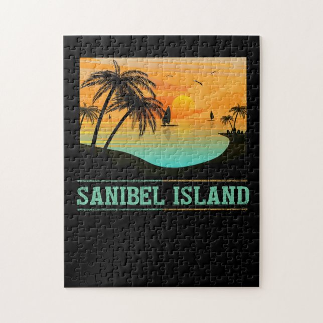 Puzzle Isla Retro Sanibel Florida Tropical Sunset Beach (Vertical)