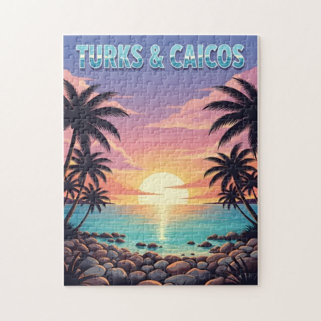 Puzzle Islas Turcas y Caicos atardecer tropical (Vertical)