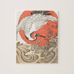 Puzzle Isoda Koryusai - grúa, ondas y sol naciente