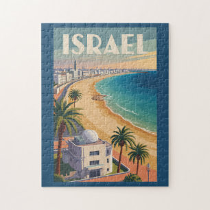 Puzzle Israel Tel Aviv Ilustración Arte de Viaje Vintage