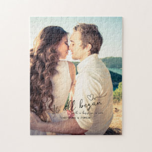 Puzzle It All Began Elegant Script Couple Gift Photo  