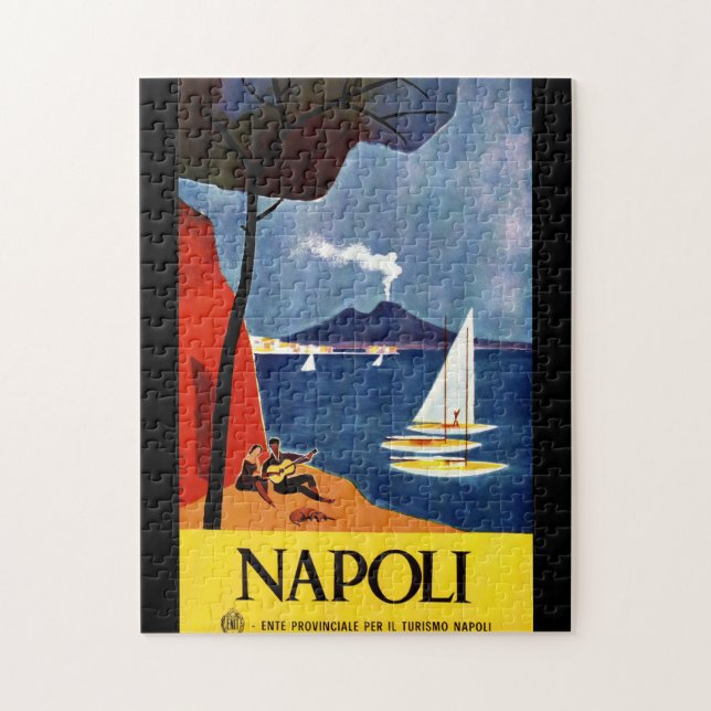 Puzzle Italia poster de viaje vintage de Nápoles (Vertical)