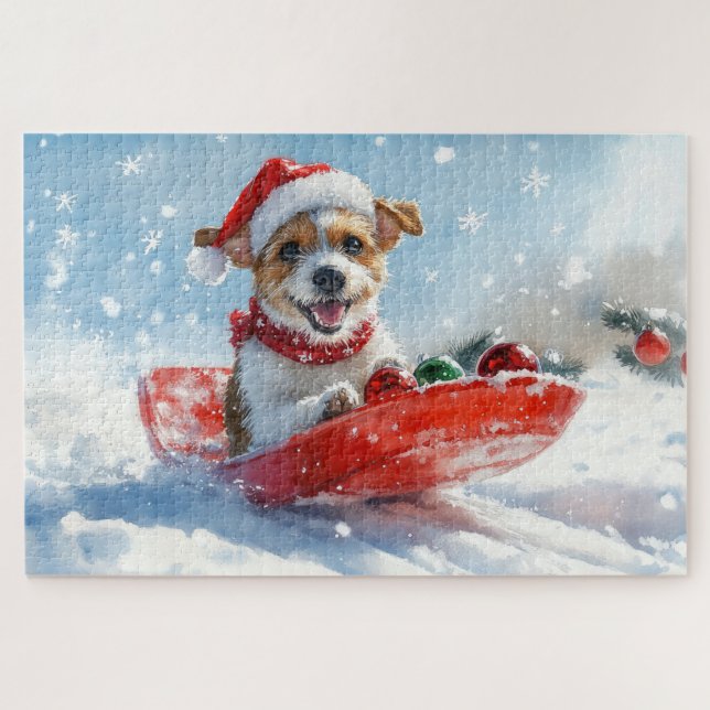 Puzzle Jack Russell Dog en Sledge Let it Snow Navidades (Horizontal)