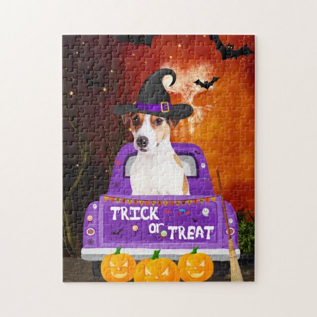 Puzzle Jack Russell Dog en un camión de Halloween (Vertical)
