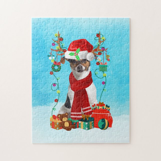 Puzzle Jack Russell en la nieve con regalos de Navidades (Vertical)