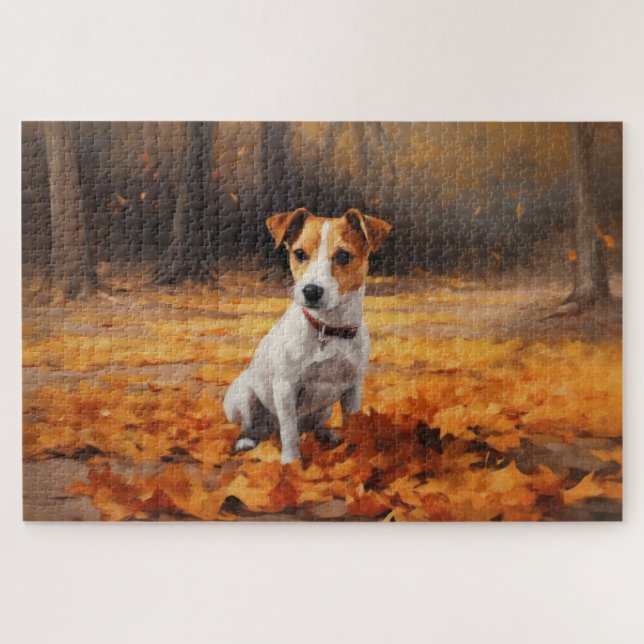 Puzzle Jack Russell entre hojas de otoño que caen Inspira (Horizontal)