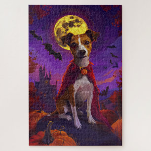 Puzzle Jack Russell vampiro de Halloween calabazas aterra