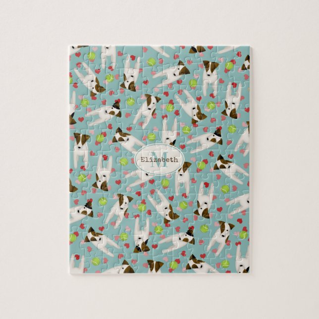 Puzzle Jack Russells tennis balls hearts cute dog pattern (Vertical)