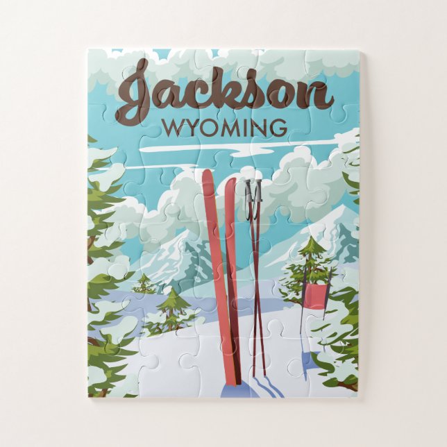 Puzzle Jackson Wyoming poster de esquí (Vertical)