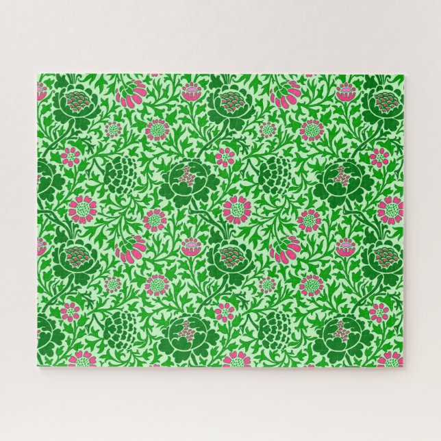 Puzzle Jacobean Floral, Emerald y Lime Green (Horizontal)
