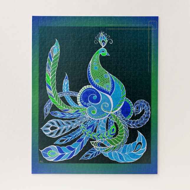 Puzzle Jade Majesty Elegant pavo real verde y azul (Vertical)