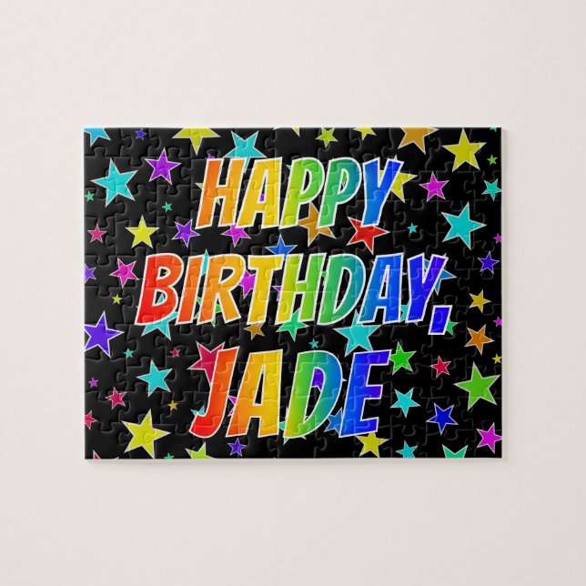 Puzzle "JADE" Nombre, Diversión "FELIZ CUMPLEAÑOS" (Horizontal)