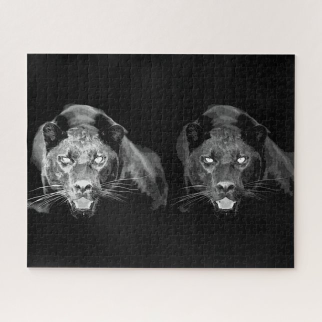 Puzzle Jaguar blanco y negro - Animales salvajes grandes  (Horizontal)