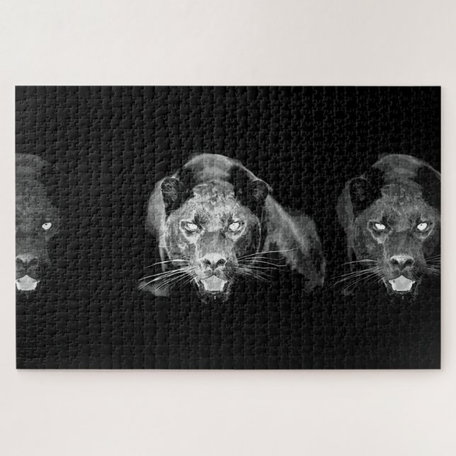 Puzzle Jaguar blanco y negro - Animales salvajes grandes  (Horizontal)