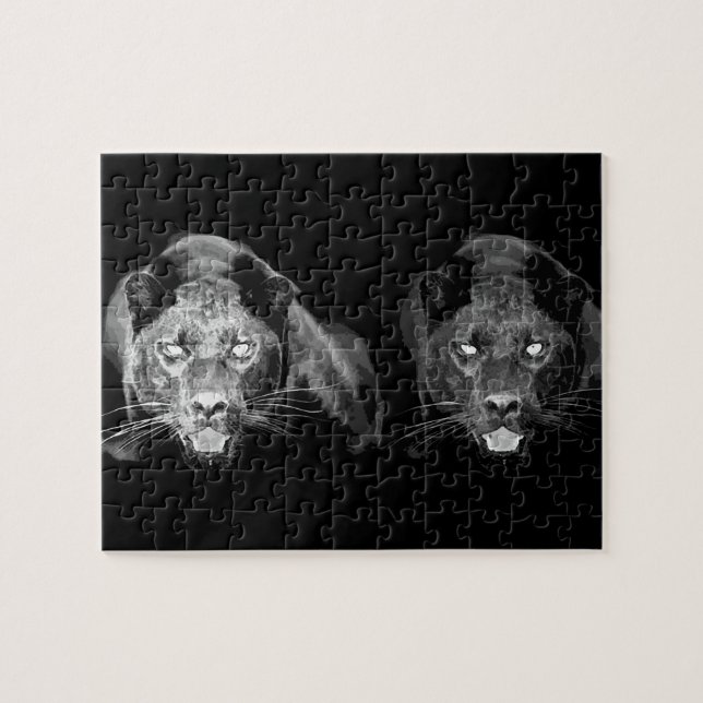 Puzzle Jaguar blanco y negro - Animales salvajes grandes  (Horizontal)