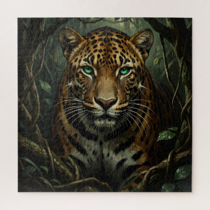 Puzzle Jaguar de Ojos Verdes Intenso en la Selva