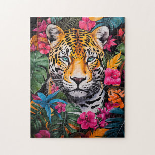 Puzzle Jaguar en un florecimiento de la selva