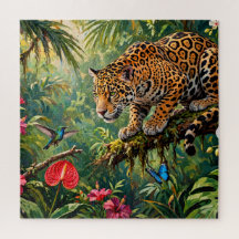 Jaguar Selva Colibríes Mariposas Flores