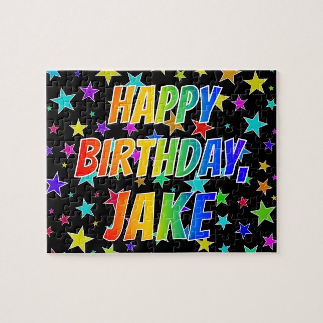 Puzzle "JAKE" Nombre, Diversión "FELIZ CUMPLEAÑOS" (Horizontal)