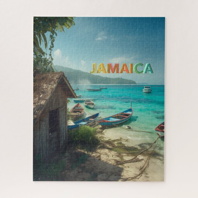 Puzzle jamaica fishing shack and boats (Vertical)