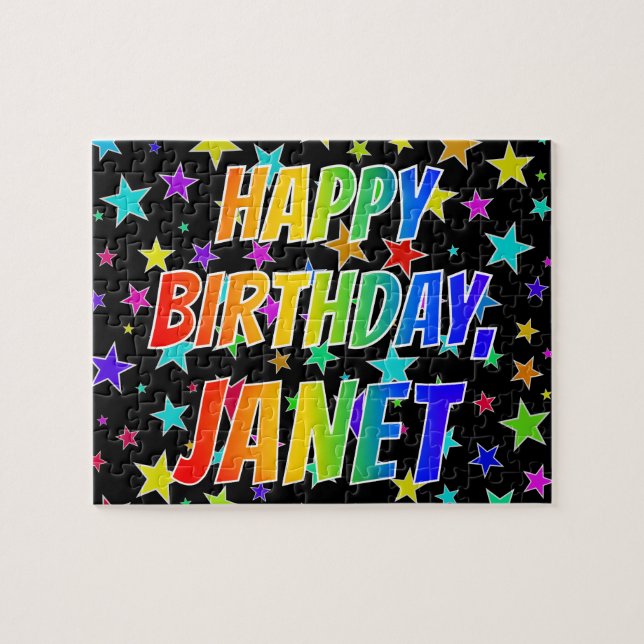 Puzzle "JANET" Nombre, Diversión "FELIZ CUMPLEAÑOS" (Horizontal)