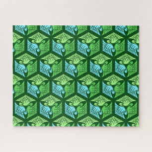 Puzzle Japanese Cranes, Jade Green and Light Blue
