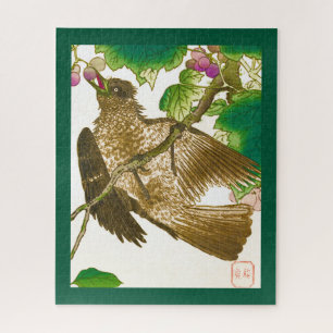 Puzzle Japanese Drawing of Jay on a Grape Vine