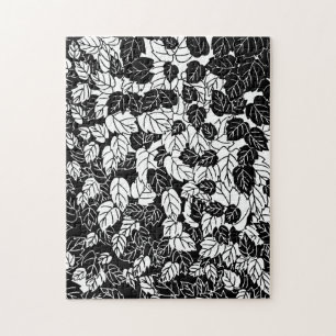 Puzzle Japanese Leaf Print, Black and White