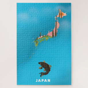 Puzzle Japón Ilustración de carteles de viaje en mapas.