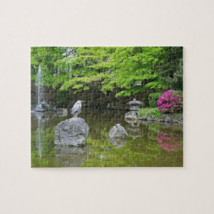 Puzzle Japón, Kyoto. Garza en hojas verdes frescas