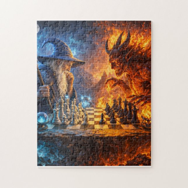Puzzle Jaque Mate Eterno: Duelo de Ajedrez entre Mago y D (Vertical)