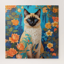 Puzzle Jardín botánico del gato azul colorido de Siamese