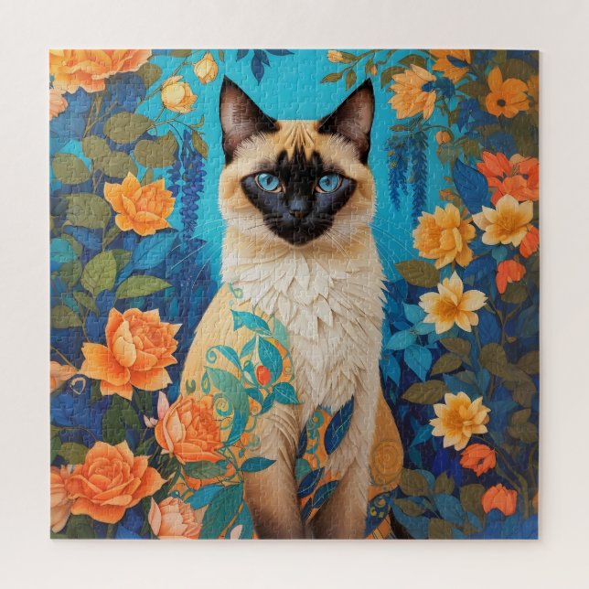 Puzzle Jardín botánico del gato azul colorido de Siamese (Vertical)