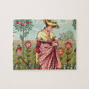 Puzzle Jardín Crecer Flor Mujer Arte Antiguo