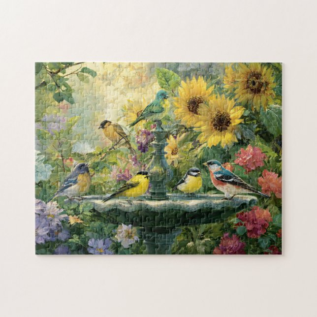 Puzzle Jardín de Baño de Pájaros de Verano (Horizontal)