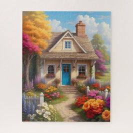 Puzzle Jardín de Cabaña Acogedor con Puerta Azul