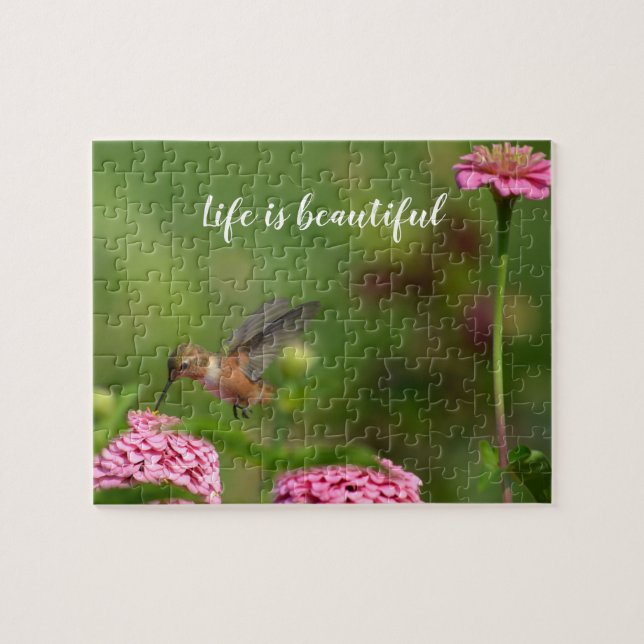 Puzzle Jardín de flores de Hummingbird Zinnia (Horizontal)